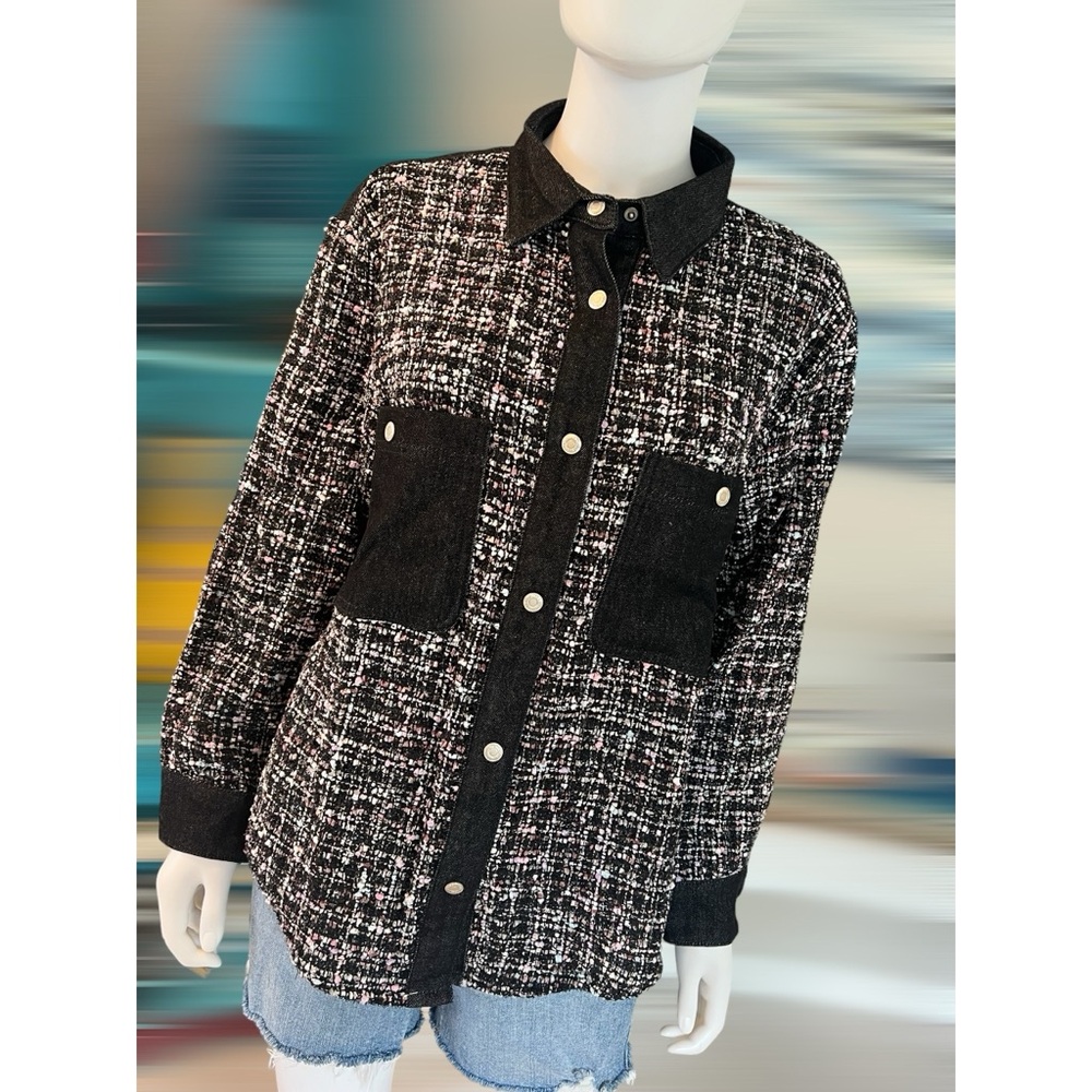 SIGNATURE EIGHT Denim contrast tweed shacket sz S M L - Picture 4 of 8